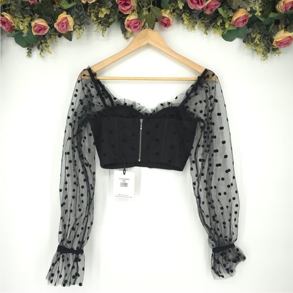 Runaway the Label Chloe Black Long Sleeve Polka Dot Crop Top Size XS NWT - Picture 4 of 8